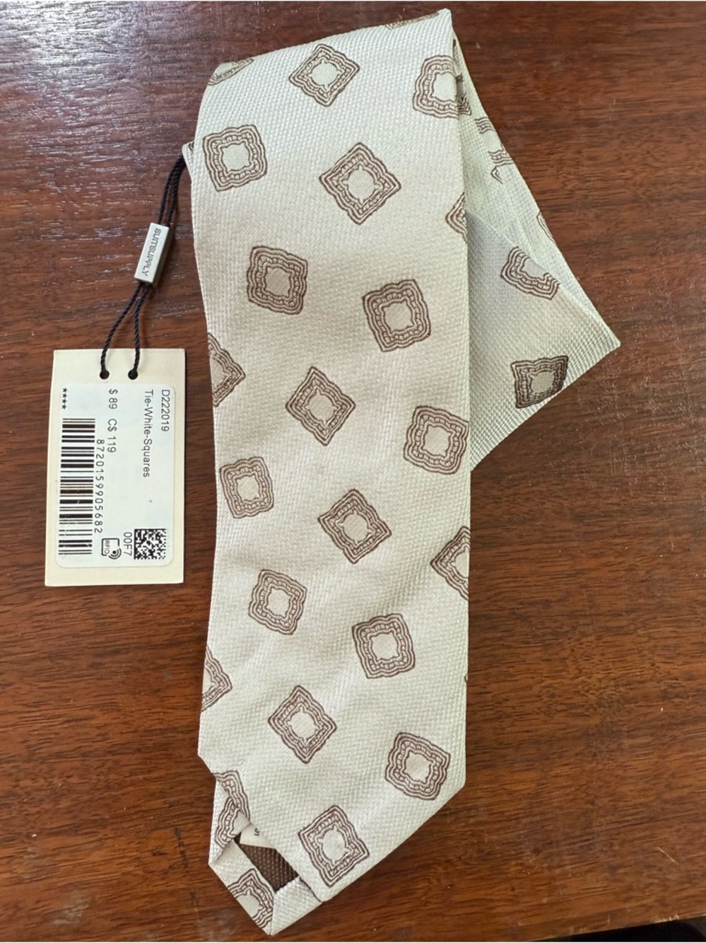 Suitsupply Beige Tie with Brown Geometric Medallions